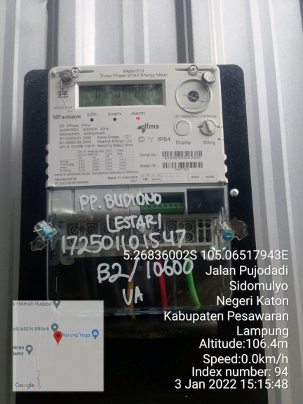 Pemasangan kwh meter daya. 10600 va. 3 phas