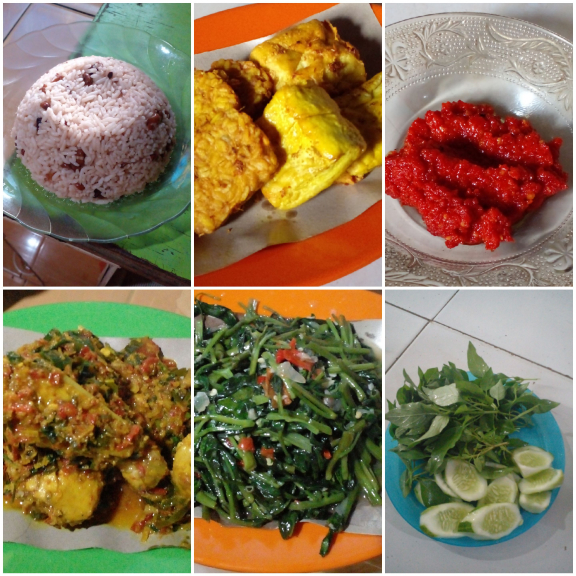 Nasi merah,ikan nila bumbu rias d rumpu rampe ongsengan bunga paya