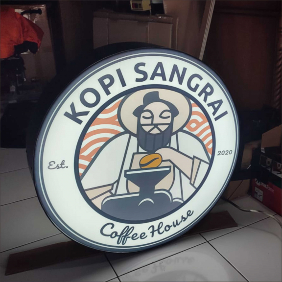 Neon Box Bulat 60 Cm Dua Sisi Nyala